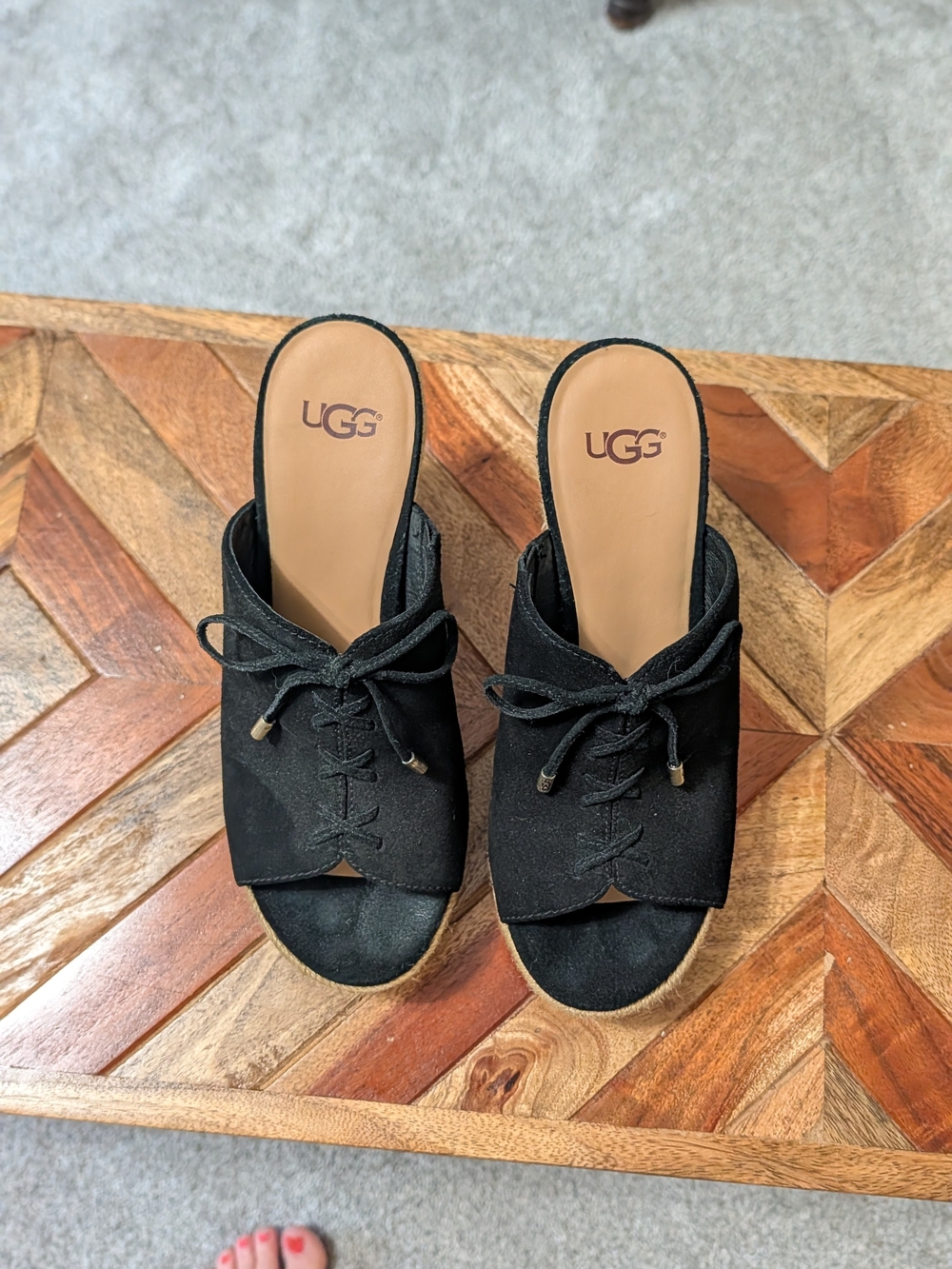 UGG Black Suede Lace-Up Open-Toe Mules